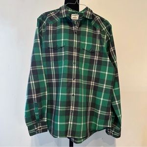 Men’s Size L Green/Black/White Plaid Button Front Shirt Long Sleeved Express